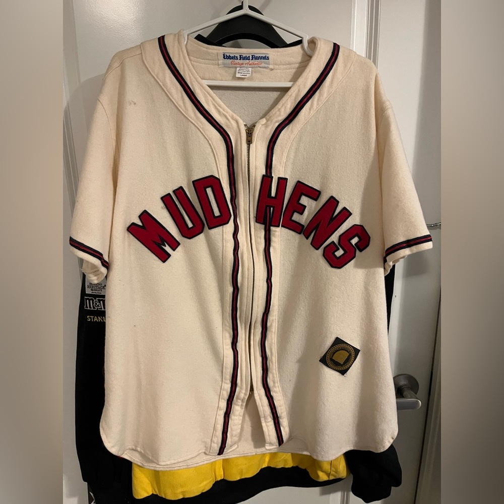 EBBETS FIELD FLANNELS “GOLD LABEL AUTHENTICS” VINTAGE MUDHENS BASEBALL JERSEY